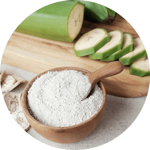 NuBana N100 green banana powder with sliced green bananas